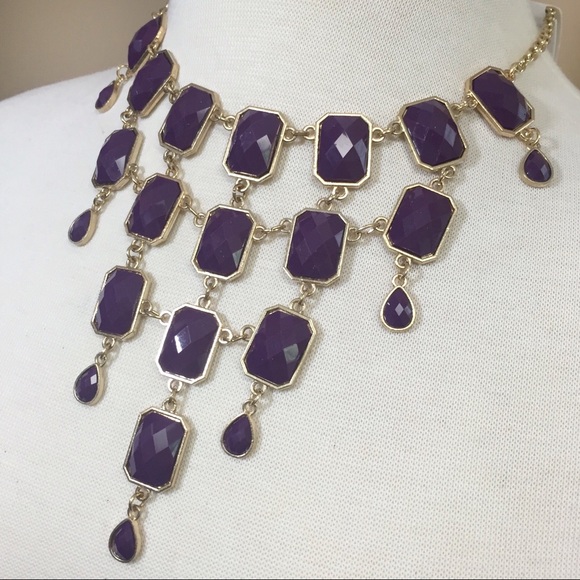 Dark Purple Statement Bib Necklace Earring Set - Picture 2 of 3